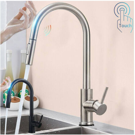 Trade Shop - Grifo Monocomando Para Fregadero Con Sensor Táctil Con Ducha Extraíble -