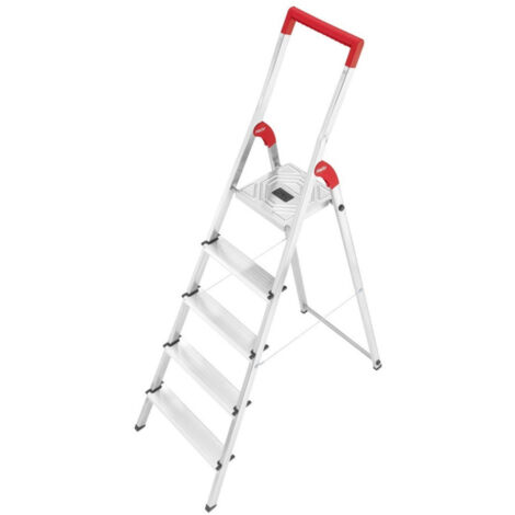 Trade Shop - Hailo Escalera De Aluminio L50 5 Peldaños Antideslizante Multiusos Hogar Gierre -