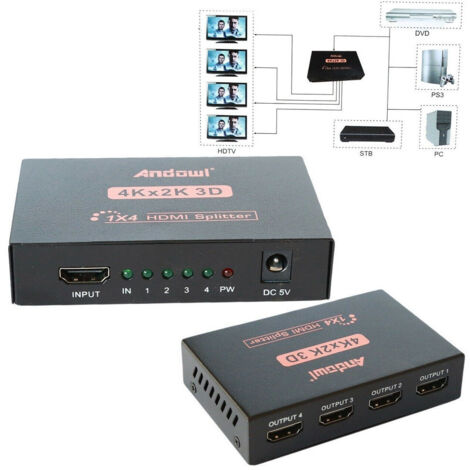 Trade Shop - Hdmi Splitter Alta Definición 1080p 4k 3d 4 Uscite Amplificación -