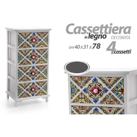 Trade Shop - HOLZKOMMODE MIT 4 SCHUBLADEN MEDITERRAN KÜCHE BAD SCHLAFZIMMER 78X40X31CM 829376 -