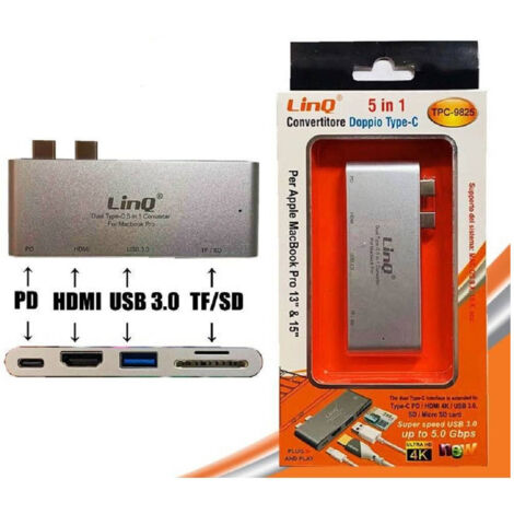 Trade Shop - HUB 5 IN 1 DUAL TYPE-C KONVERTER KARTENLESERADAPTER MACBOOK TPC-9825 -