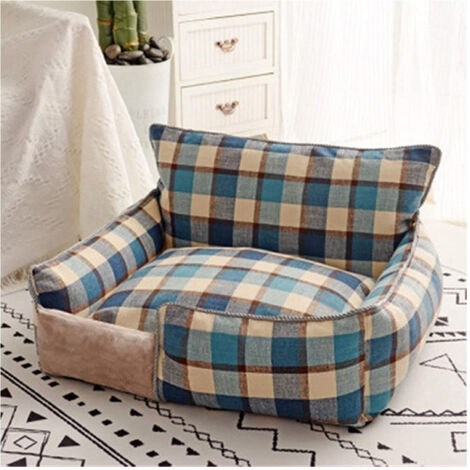 Trade Shop - Hundebett, atmungsaktiv, Baumwolle, waschbar, Sofa, Größe XL, 76 x 71 cm, blaues Gitter -