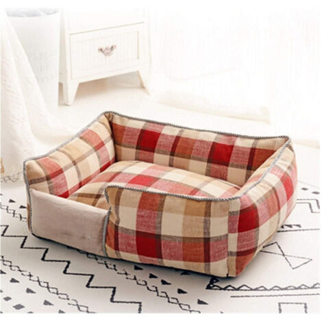 Trade Shop - Hundebett, atmungsaktiv, Baumwolle, waschbar, Sofa, Größe XL, 76 x 71 cm, rotes Gitter -