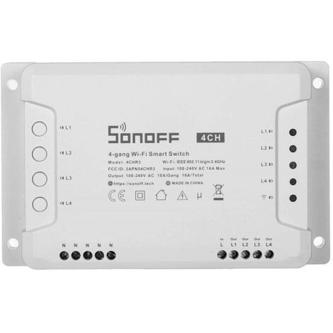 Trade Shop - Interruttore Intelligente Sonoff 4chr3 Wi-fi Smart Switch A 4 Canali Alexa Google -