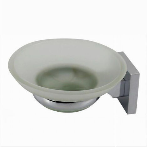 Trade Shop - Jabonera Con Platillo Vidrio Esmerilado Pared Baño Cuadrado 59185 -
