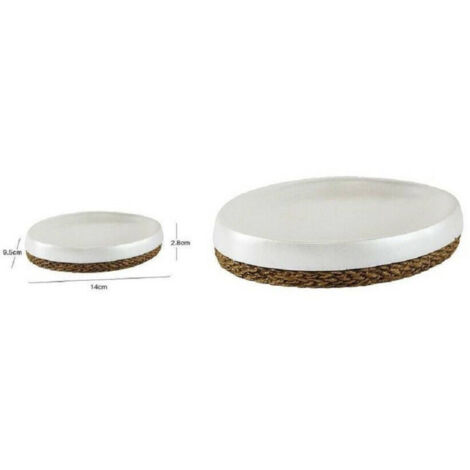 Trade Shop - Jabonera De Baño Jabonera De Cerámica Blanca Y Cuerda 10377 -