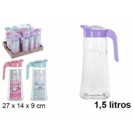 Trade Shop - Juego 12 Piezas Jarra De Cristal Jarra 1,5 Lt Tapa De Color -
