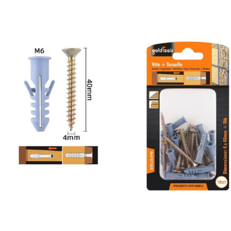 Trade Shop - Juego 14 Piezas Tornillos Tornillo 4 X 40 Mm + Tacos Con Aletas Taco M6 Fischer 57202 -