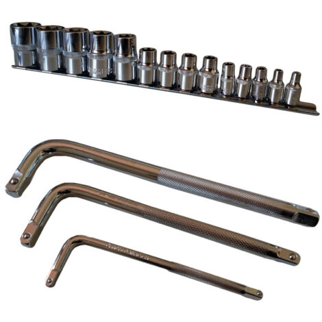 Trade Shop - Juego De 14 Llaves De Vaso Torx 1/2"1/4"3/8" 4 A 24 Mm 3 Llaves L -