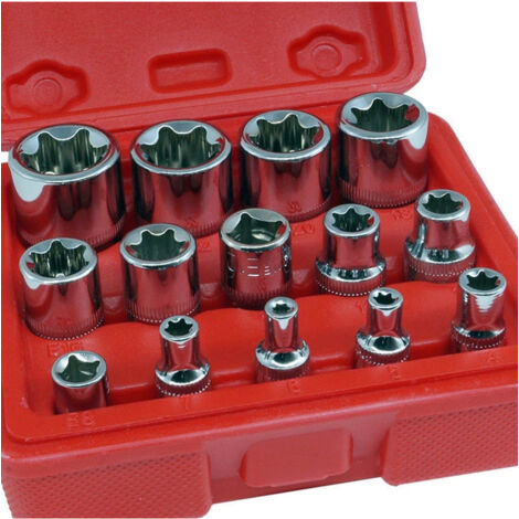 Trade Shop - Juego De 14 Llaves De Vaso Torx De Aleación De 4 A 24 Mm 1/2" 1/4" 3/8" Llave De Vaso -