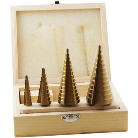 Trade Shop - Juego De 4 Brocas Cónicas Escalonadas 4-12 4-20 4-32 4-39 Broca Destornilladora De Titanio -