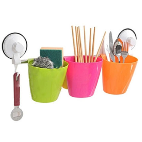 Trade Shop - Juego De Barras De Acero Con Ventosas 3 Bandejas Para Baño Cocina -