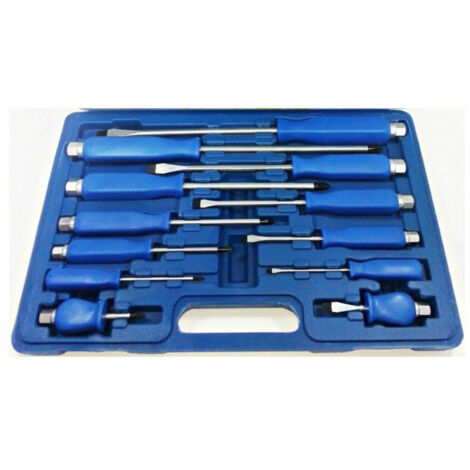 Trade Shop - Juego De Destornilladores 12 Pzs. Cromo Vanadio Magnetizados En Estuche De Plástico -
