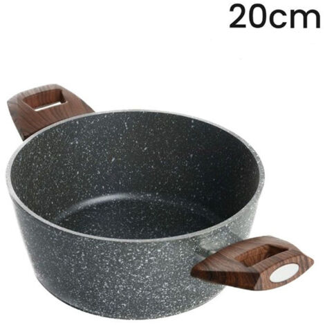 Trade Shop - Kasserolle mit 2 hölzernen hölzernen kratzfesten Nicht-Stapeltopf zur Induktion von Ø16 bis 24 cm - -durchmesser 20cm -