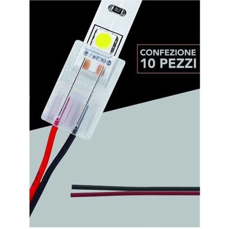 TRADE SHOP - Kit 10pz Connettore Alimentazione Striscia Strip Led Monocolore 2pin 10mm Cn10-cv -