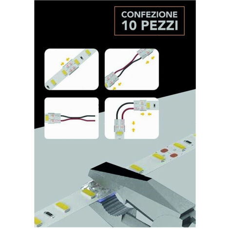 TRADE SHOP - Kit 10pz Connettore Trasparente Lineare Striscia Led Monocolore 2pin 10mm Cn10-d -