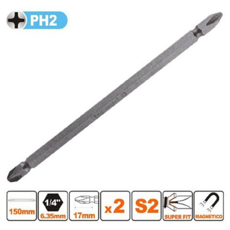 TRADE SHOP - Kit 2 Pezzi Di Bits Da 150mm A Doppia Testa S2 Punte A Croce Magnetica Ph2 57242 -