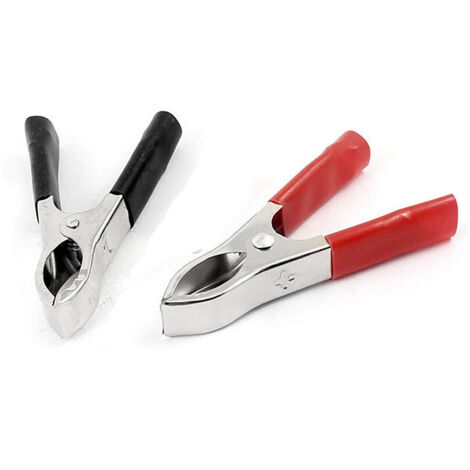 TRADE SHOP - Kit 2 Pinze Coccodrillo Morsetti 25a Rosso Nero Con Cappuccio In Plastica -