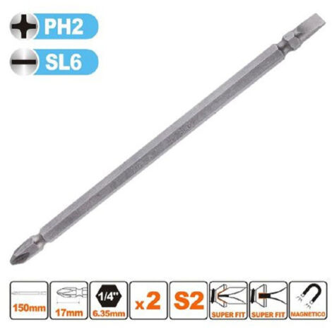 Trade Shop - KIT 2PZ DES BITS DA 150MM INSERTI PH2 + SL6 PUNTA S2 MAGNETICA 57245 -