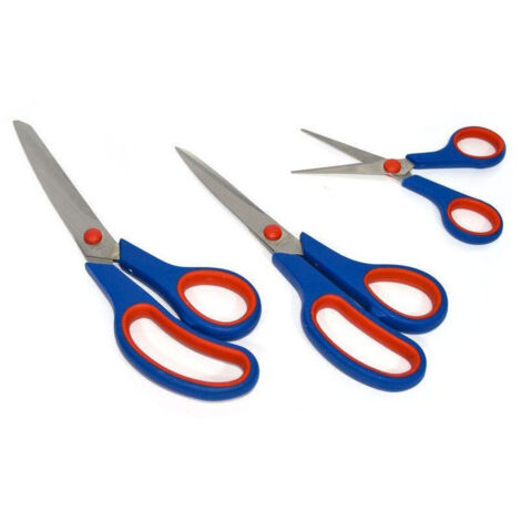 Trade Shop - Kit 3 Forbici Con Manico Ergonomico Da Cucina Ufficio Taglio Utensile Da Lavoro -