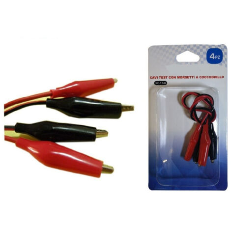 Trade Shop - Kit 4 Pezzi Cavi Test Con Morsetti Clip A Coccodrillo Per Batteria 47 Cm Xc-1344 -