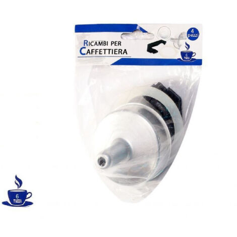 TRADE SHOP - Kit 4pz Ricambi Filtro Guarnizione Manico Imbuto Caffettiera Moka Misura 6 Tazze -