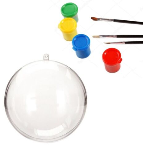 Trade Shop - Kit 6 Palline Trasparenti Da 8cm Con Temepere E Pennelli Decorazioni Natalizie