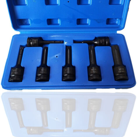Trade Shop - KIT 7 PZ CHIAVI BUSSOLA VON IMPACT 1/2" TORX M5 - M18 FÜR PNEUMATIC AVVITATOR -