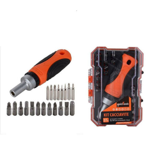TRADE SHOP - Kit Cacciavite Cricchetto Multiuso 27 Pz Magnetico Con Manico Antiscivolo 92187 -
