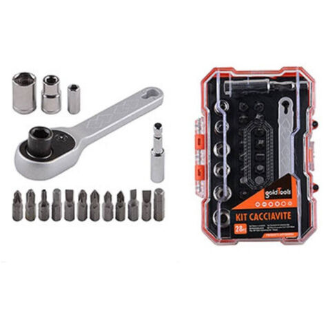 Trade Shop - Kit Cacciavite Cricchetto Multiuso 28pz Magnetico Con Teste Intercambiabili 92186 -