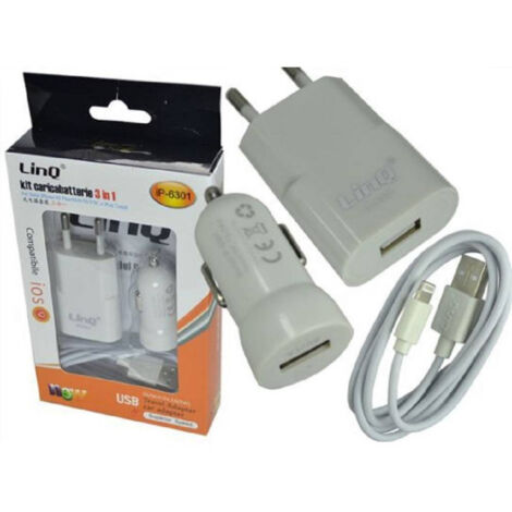Trade Shop - Kit Cargador 3 En 1 Adaptador Coche Cable Usb Lightning 1 M Ip-6301 -