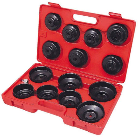 TRADE SHOP - Kit Chiave A Tazza Per Filtro Olio 15 Pz Auto Universale Crhome Vanadium -