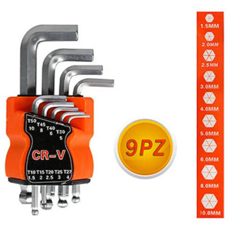 Trade Shop - Kit Chiave Esagonale Ball End 2 In 1 Salvaspazio 9 Pz Fai Da Te Ferramenta 91723 -