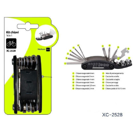 TRADE SHOP - Kit Chiavi 16in1 Strumento Attrezzi Multiuso Riparazione Bici Bicicletta Xc-2528 -