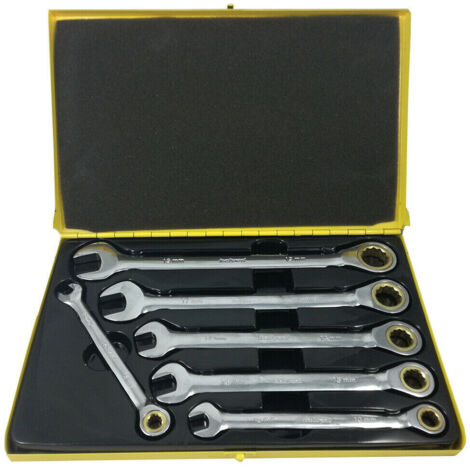 Trade Shop - Kit Chiavi Combinate Fisse E A Cricchetto Helved Da 6 Pz Cromo Vanadio Hld10122 -