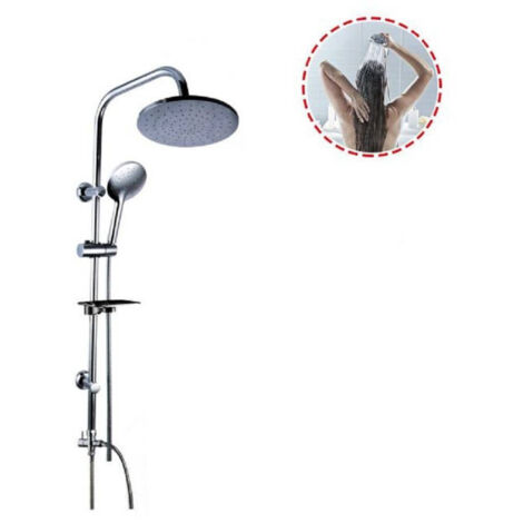 Trade Shop - Kit Columna De Ducha Barra Corredera Ducha De Mano Multichorro Fijo 69128 Jabonera -