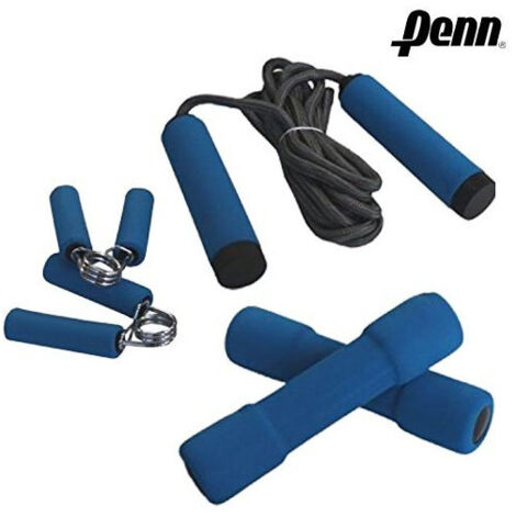 TRADE SHOP - Kit Completo 3 Pezzi Ginnastica Pesi Stringenti E Corda Per Salto Penn Blu -