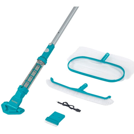 TRADE SHOP - Kit Cura Piscina Fino A 610cm Con Aspiratore A Batteria Retino Per Skimmer Spazzola 58831 -