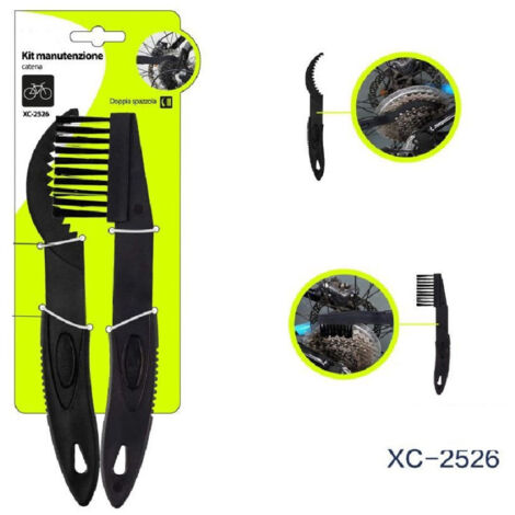 Trade Shop - Kit De 2 Cepillos Limpieza Cepillo Mantenimiento Cadena Piñones Volante Bicicleta Xc-2526 -