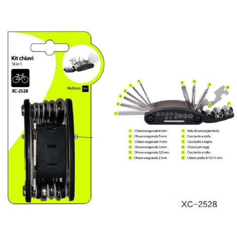 Trade Shop - Kit De Llaves 16en1 Herramienta Multiusos Para Reparación De Bicicletas Xc-2528 -