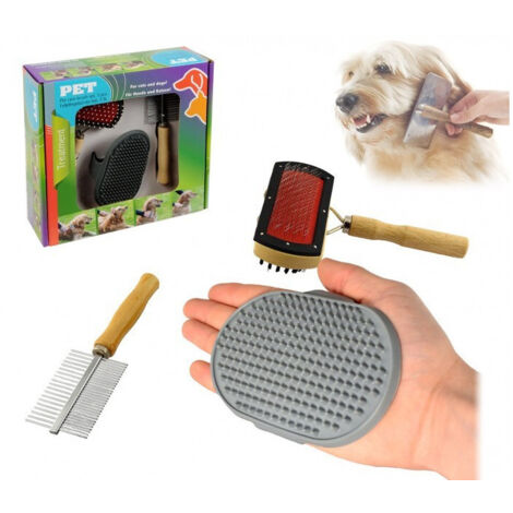 TRADE SHOP - Kit Delle Coccole 3 Pz Di Spazzole Per La Pulizia E La Cura Del Cane -