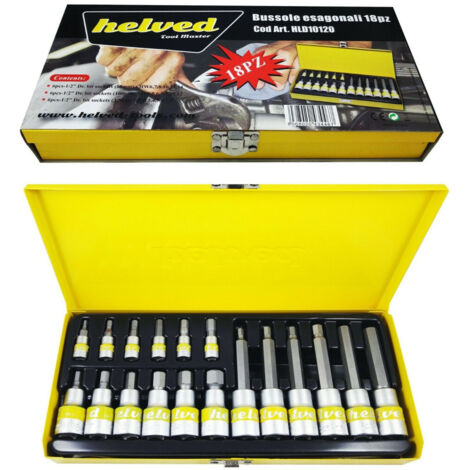 Trade Shop - Kit Di Bussole Esagonali 18 Pezzi Cromo Vanadio Helved Hld10120 In Acciaio Cromo -