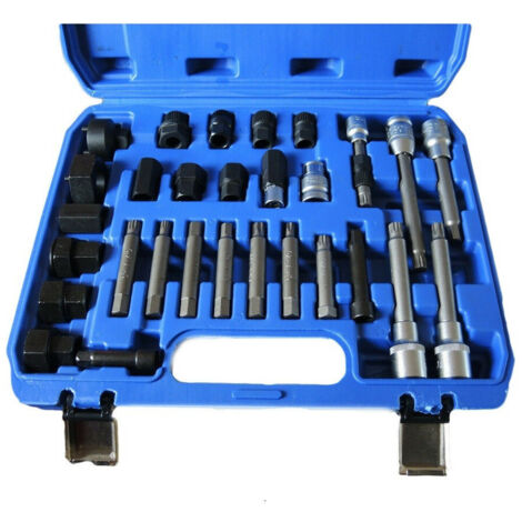 TRADE SHOP - Kit Di Chiavi 30 Pezzi Per Smontaggio Puleggia E Alternatore Motore Auto -