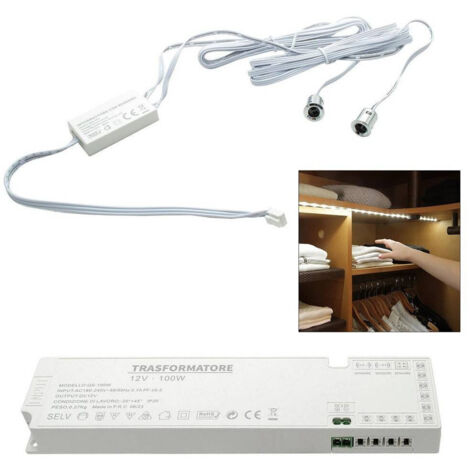 Trade Shop - Kit Doppio Sensore 12/24v Interruttore Senza Contatto Strisce Led Alimentatore 100w -