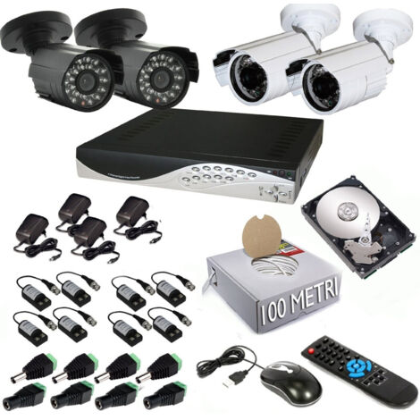 Trade Shop - Kit Dvr 4 Telecamera 700 Tvl Videosorveglianza Lan Hd 500gb Balun Smartphone -