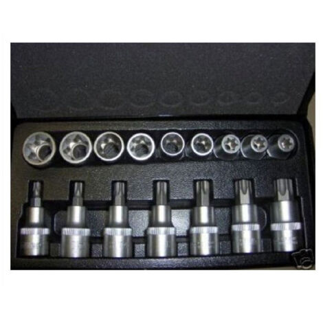 TRADE SHOP - Kit Inserti E Bussole Boccole Impronta Torx Per Set 17 Pezzi 1/2" 3 4 -