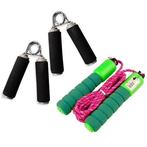 TRADE SHOP - Kit Per Allenamento Fitness Con Corda Contasalti E Coppia Pinza Rinforzo Polsi -