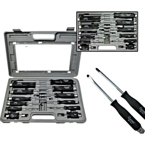 TRADE SHOP - Kit Set 12 Cacciaviti Cacciavite Impatto A Croce E Taglio Con Manico Ad Impatto -
