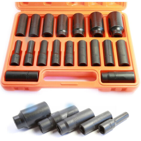 TRADE SHOP - Kit Set 18 Bussole 1/2" Esagonali Per Avvitatore Pistola Pneumatica Da 10 A 32mm -