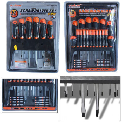 Trade Shop - KIT SET 18 SCHRAUBENDREHER SCHRAUBENDREHER MIT WANDHALTERUNG FEST KREUZSCHLITZ CRV SDY120006 -